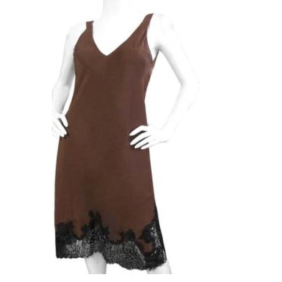 Gold Hawk Midi Sleeveless Vneck Silk Dress with Lace.  Chocolate / Black SM NWT - Picture 1 of 5